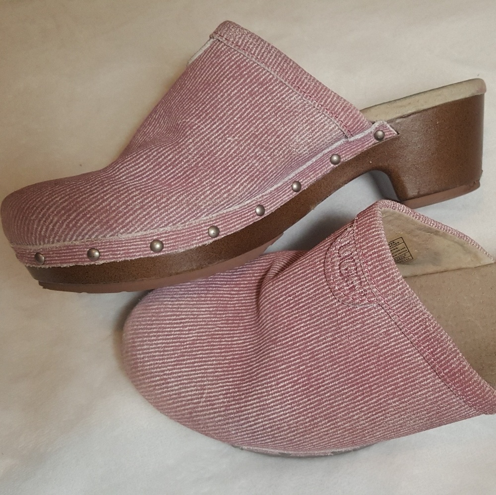 UGG girls sz 2 pink leather slip on chunky heels